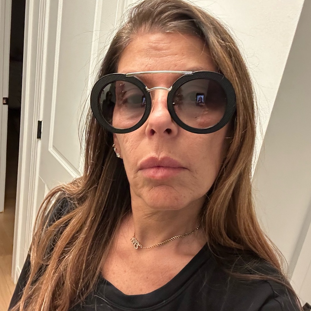 Prada Black Round Oversized Sunglasses with Silver Bridge